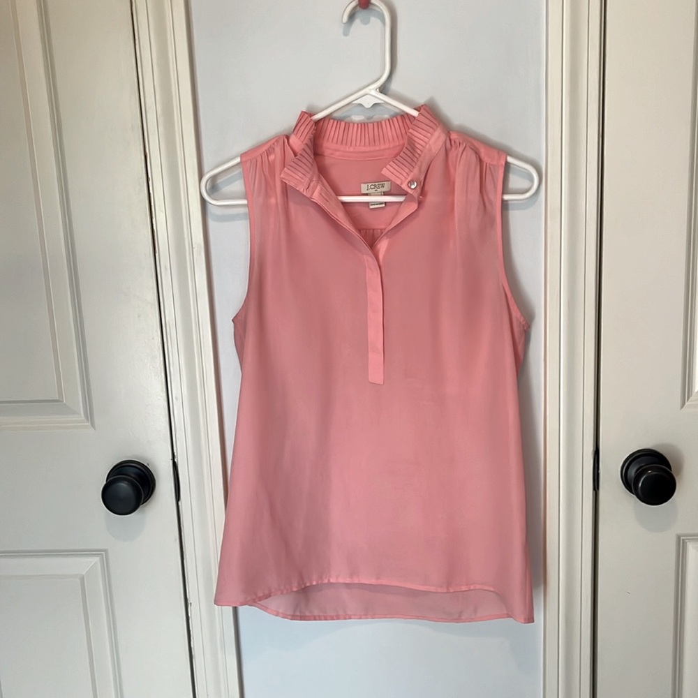 J.Crew sleeveless top with ruffled collar and opalescent buttons